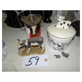 Covered cow crockery and cow figurines