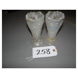 Two iridesent pedestal vases