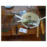 Vintage mixing bowl w/ vintage and asst utensils