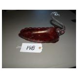 Cranberrry art glass swan dish