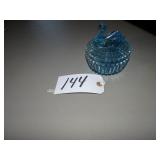 Jeanette glass blue swan covered dish