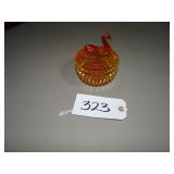 Amberina Jeanette glass covered swan dish