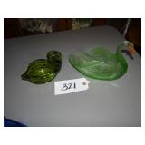 Two green swan planters