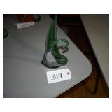 Green stretch art glass swan dish