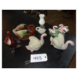Assorted ceramic swan planters, lamp and seashell