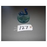 Jeanette glass blue/green covered swan dish