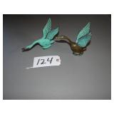 Two brass swan w/ green patina
