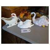 Four ceramic swan planters