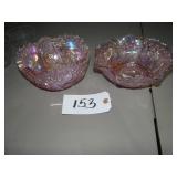 Two pink iridescent serving dishes