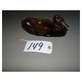 Amber WV glass swan dish