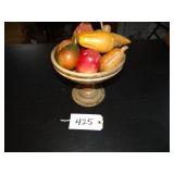 Wooden pedestal fruit stand w/ wooden fruit