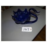 Blue stretch art glass swan dish