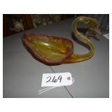 Amberina stretch art glass dish