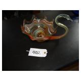 Stretch art glass swan dish - orange green