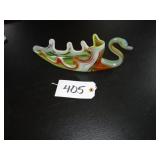 Stretch art glass swan dish - orange green