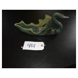 Stretch art glass swan dish - multi stripe