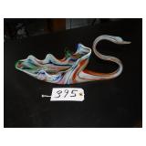 Stretch art glass swan dish - multi color