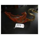 Stretch art glass swan dish - red brown