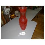 Large ruby cut glass vase