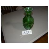 Green cut glass vase