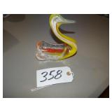 Yellow/Orange stretch art glass swan dish