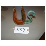 Orange/green stretch art glass swan dish