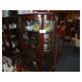 Antique Oak 5 shelf bowed glass china cupboard, no