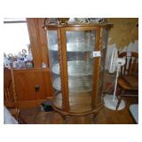 Antique Oak 4 shelf bowed glass china cupboard w/