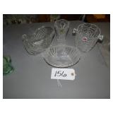 Four pcs heavy crystal vases and dish