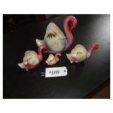 4 pc set pink ceramic swan figures