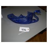 Stretch art glass swan dish - blue black