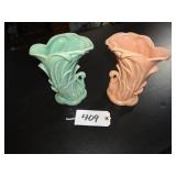 Two McCoy swan planters pink and green