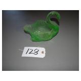 Vintage green glass swan dish