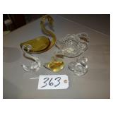 Five art glass swan figures