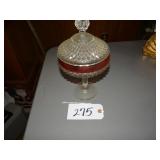 Cranberry banded pedestal compote