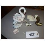 Fenton, WV glass, brass, other swan figures