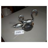 Metal and pewter swan figurines