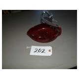 Red art glass swan dish
