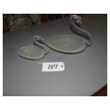 Two pcs art glass swan dishes
