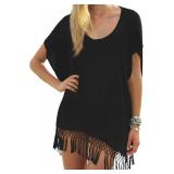 Womens Tassel Beachwear Cover up, One Size, Black
