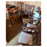 Lot of five antique chairs and one rocking chair