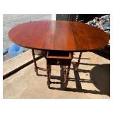 Small Antique Wood Table W/ Fold Out Leaves & Draw
