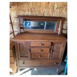 Antique wood buffet with mirror 42x39H to the buff