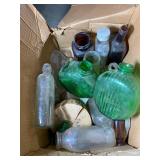 Box of Old Bottles & Other Items