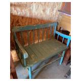 Faded /Peeling antique green wooden bench 35 inche