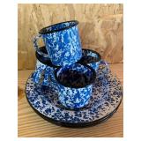 Set of 4 camping cups and plates fine enamelware