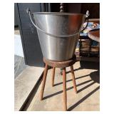 Stainless Steel Pail & Wood Stool