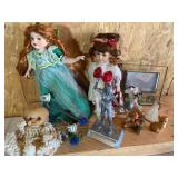 Box of Misc dolls, and other knickknacks