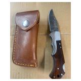 Handmade Spring assisted Damascus Knife with Sheat