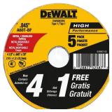 5 PIECE DeWalt 4-1/2 in. D X 7/8 in. Aluminum Oxid
